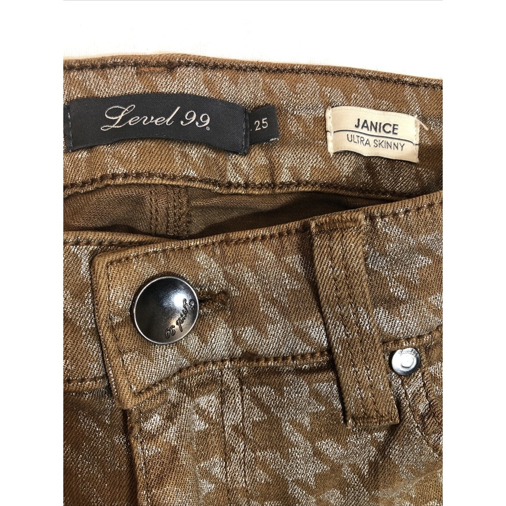 Level 99 Anthropologie Jeans Womens 25 Brown Silver Metallic Janice Ultra Skinny - Picture 3 of 13
